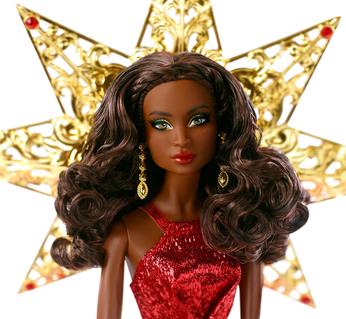 Barbie 2017 Holiday Doll with Red Metallic Gown and Accessories.