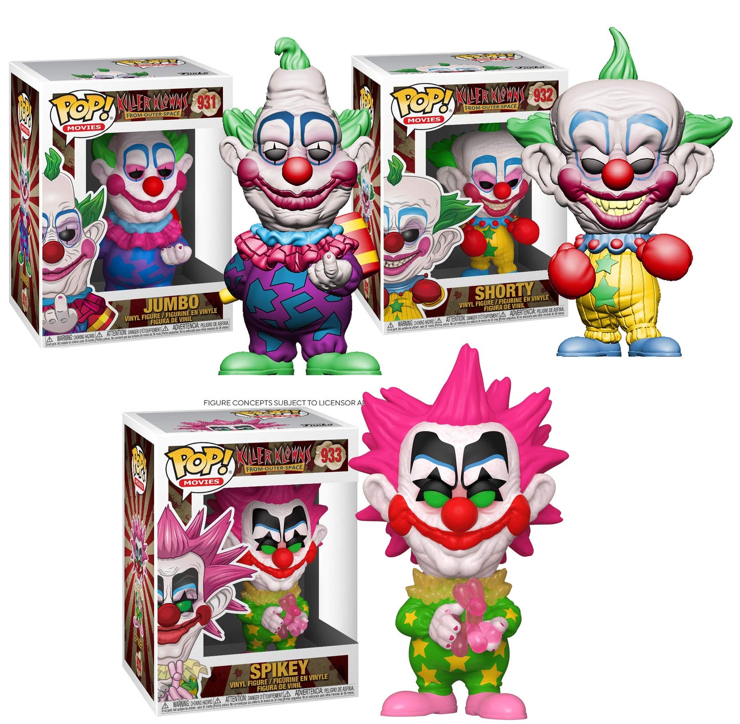 Funko Movies: POP! Killer Klowns from Outer Space Collectors Set - Jumbo, Shorty, Spikey, 3.75 inches