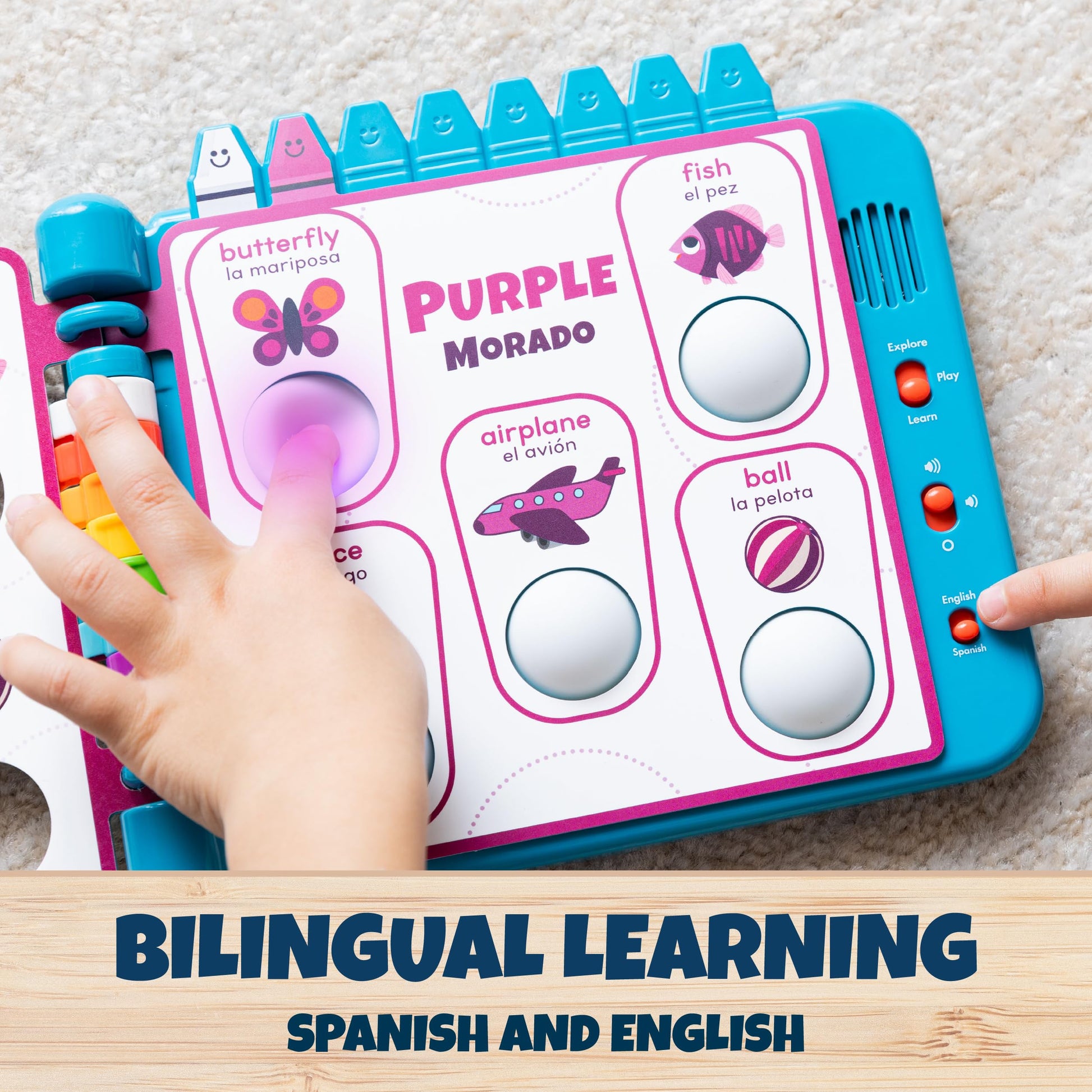 Chuckle & Roar Pop It Book, Colors, English & Spanish, Quiet Mode, 1-4+