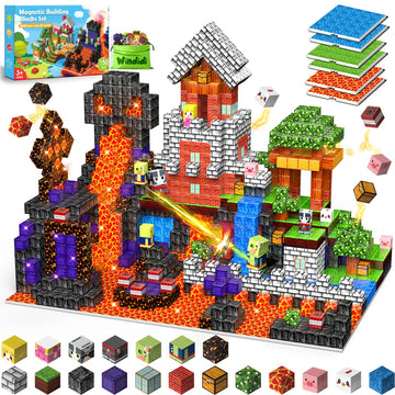 150PCS Magnetic Building Blocks - 6 Big Magnetic Base Building STEM Toys, Magnet Cube Game for Kids, Build Mine Castle Volcano World for Boys Girls