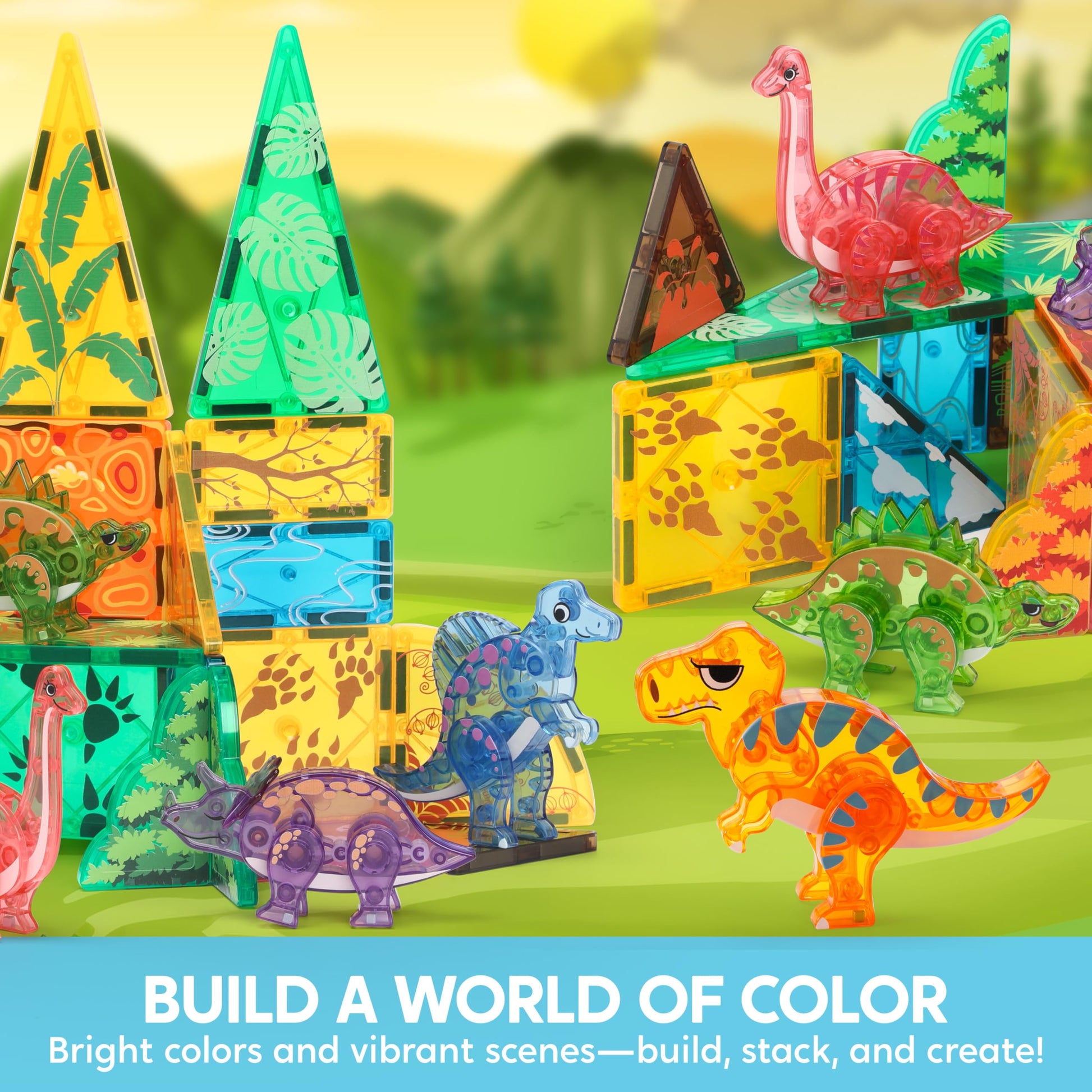 SYNCFUN Magnetic Building Tiles Dinosaur Set for Kids, 50PCS Including 5 Cute Dinosaurs, Educational STEM Toy for Boys & Girls Ages 3-5 4-8, Christmas