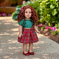 Christmas Classic - 3 Piece Outfit - Green and Red Party Dress, Red Shoes and Hair Bow - Clothes Fits 18 Inch Doll (Doll Not Included)