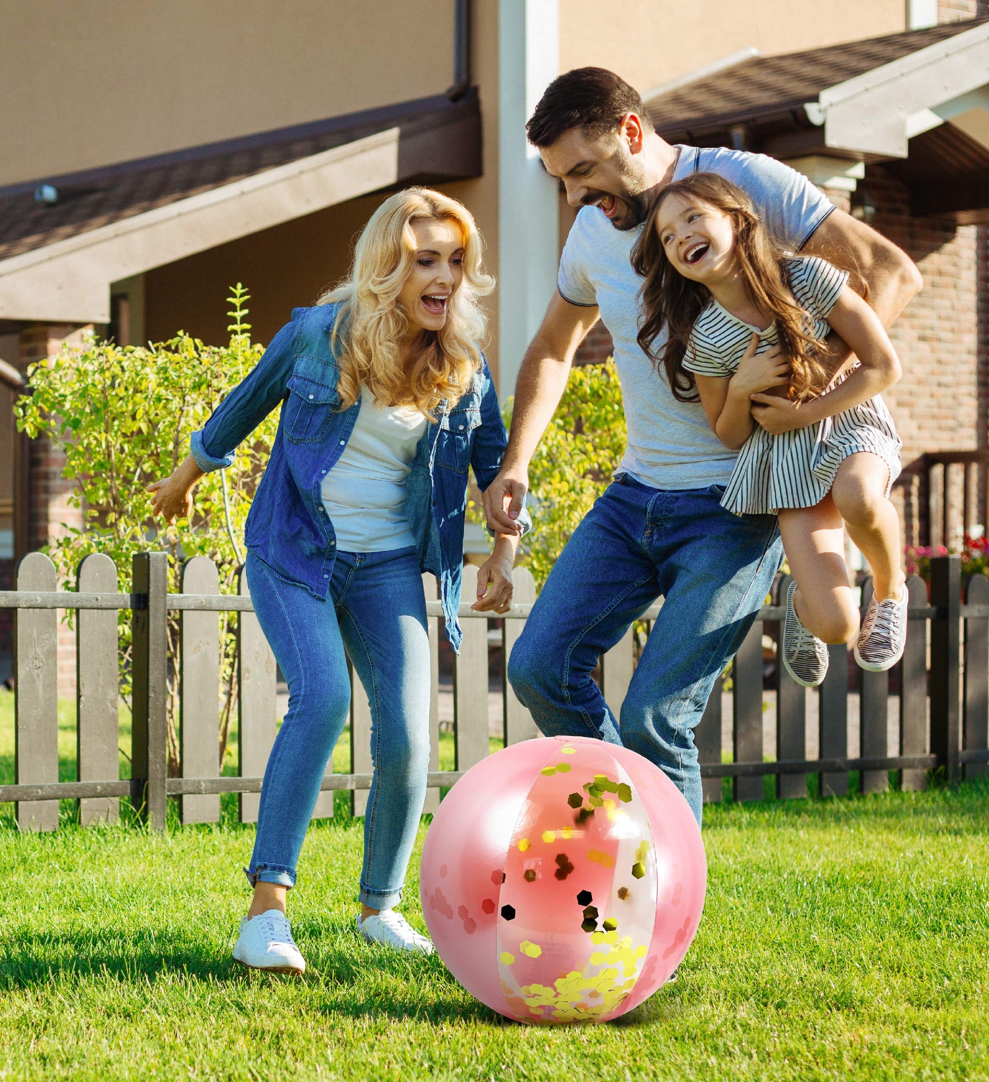 POZA Inflatable Beach Balls Rose Gold Set of 2 - Elegant Rose Gold Confetti Premium Floaters, Heavy Duty Vinyl Floatation Pool Toys for Pool Beach