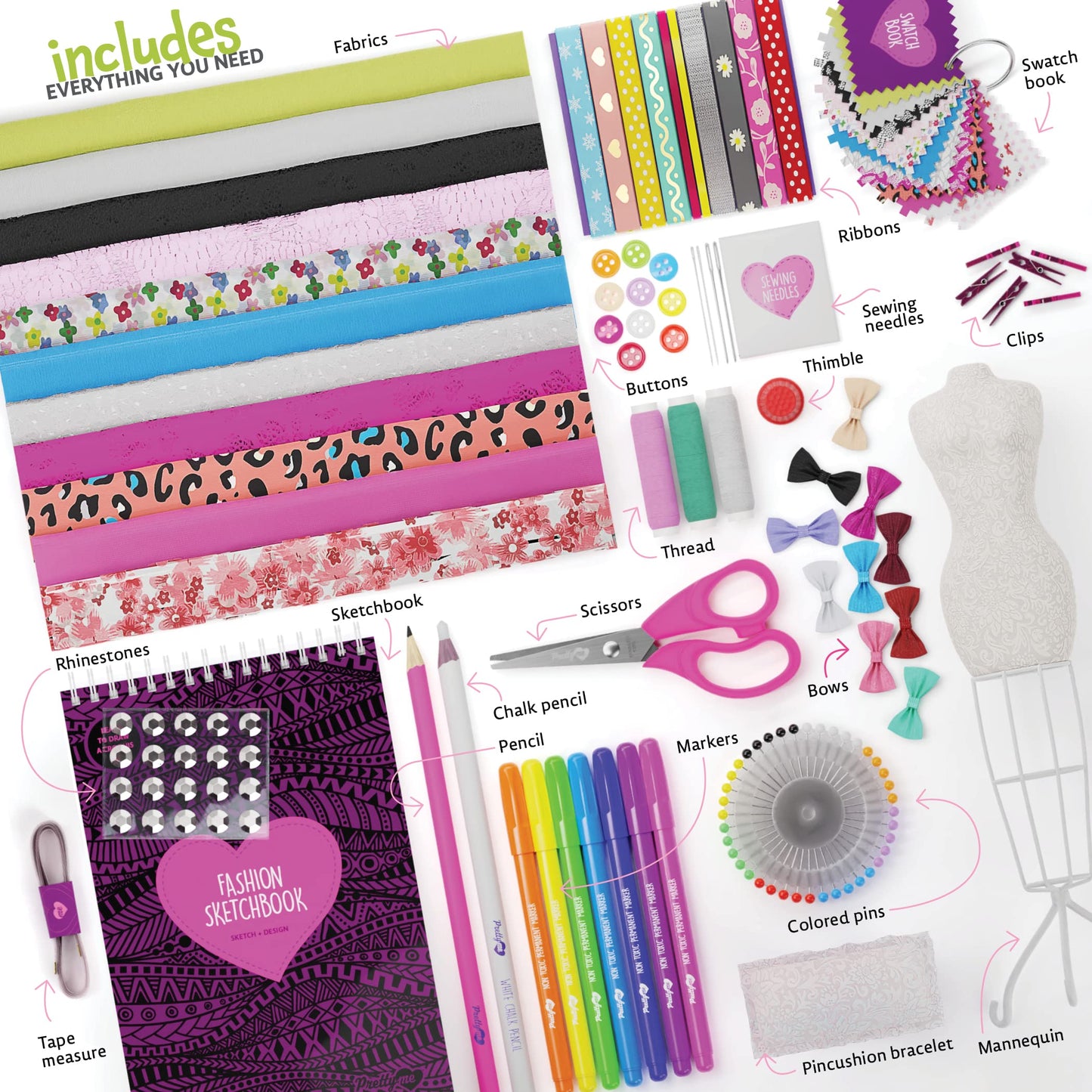 Pretty Me Fashion Design Studio - Sewing Kit for Kids - Designer Dress Girls Arts Crafts Kits Ages 8, 9, 10, 11, 12 Age - Sketch, Sew, Style - Kid Art