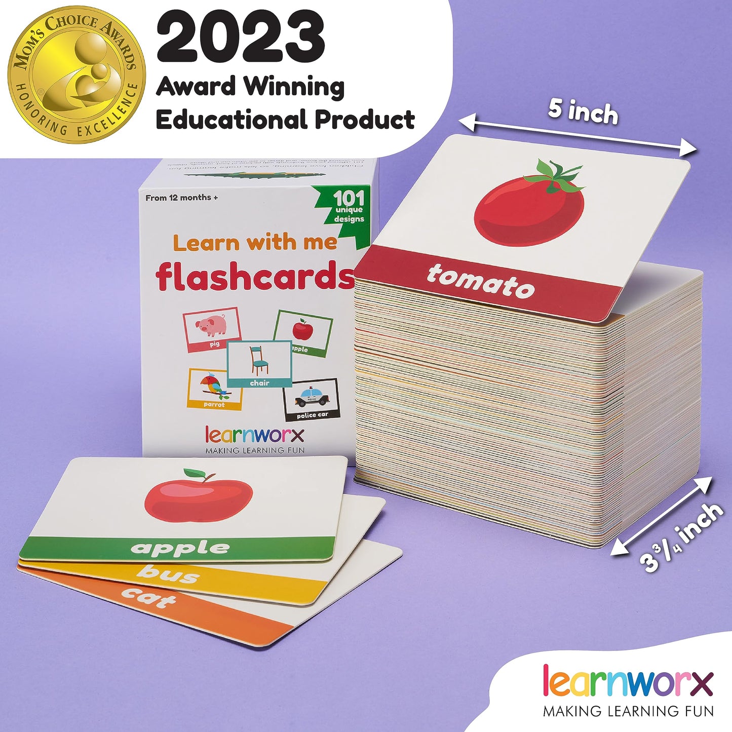 LearnWorx 101 Baby Flash Cards for Toddlers 1-3 | Award Winning First Words Toddler Flash Cards | Speech Toys Help Learn Objects, Numbers & Play Games