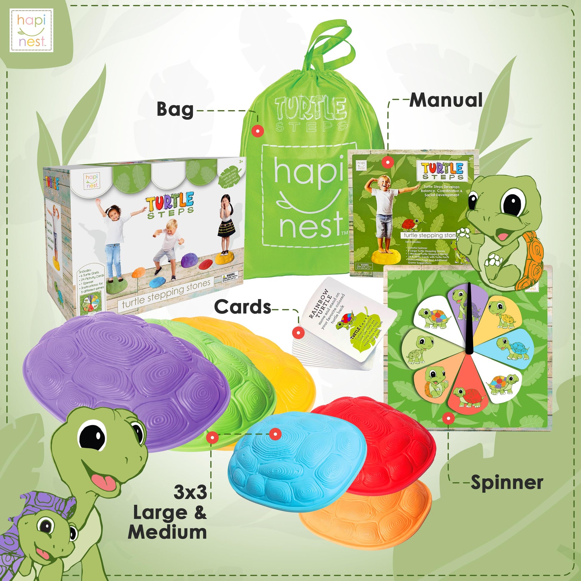Hapinest Turtle Balance Stepping Stones for Kids, Obstacle Course Coordination Game for Kids & Family, Indoor Outdoor Sensory Play Equipment Toys