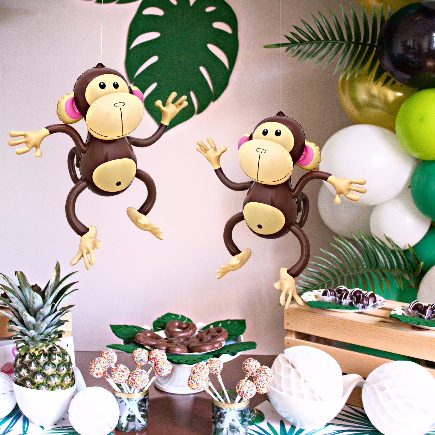 4E's Novelty Inflatable Monkeys - Pack of 4-27 Inch Large Monkeys Inflatables for Jungle Decor, Safari Birthday Decorations, Kids Animal Party