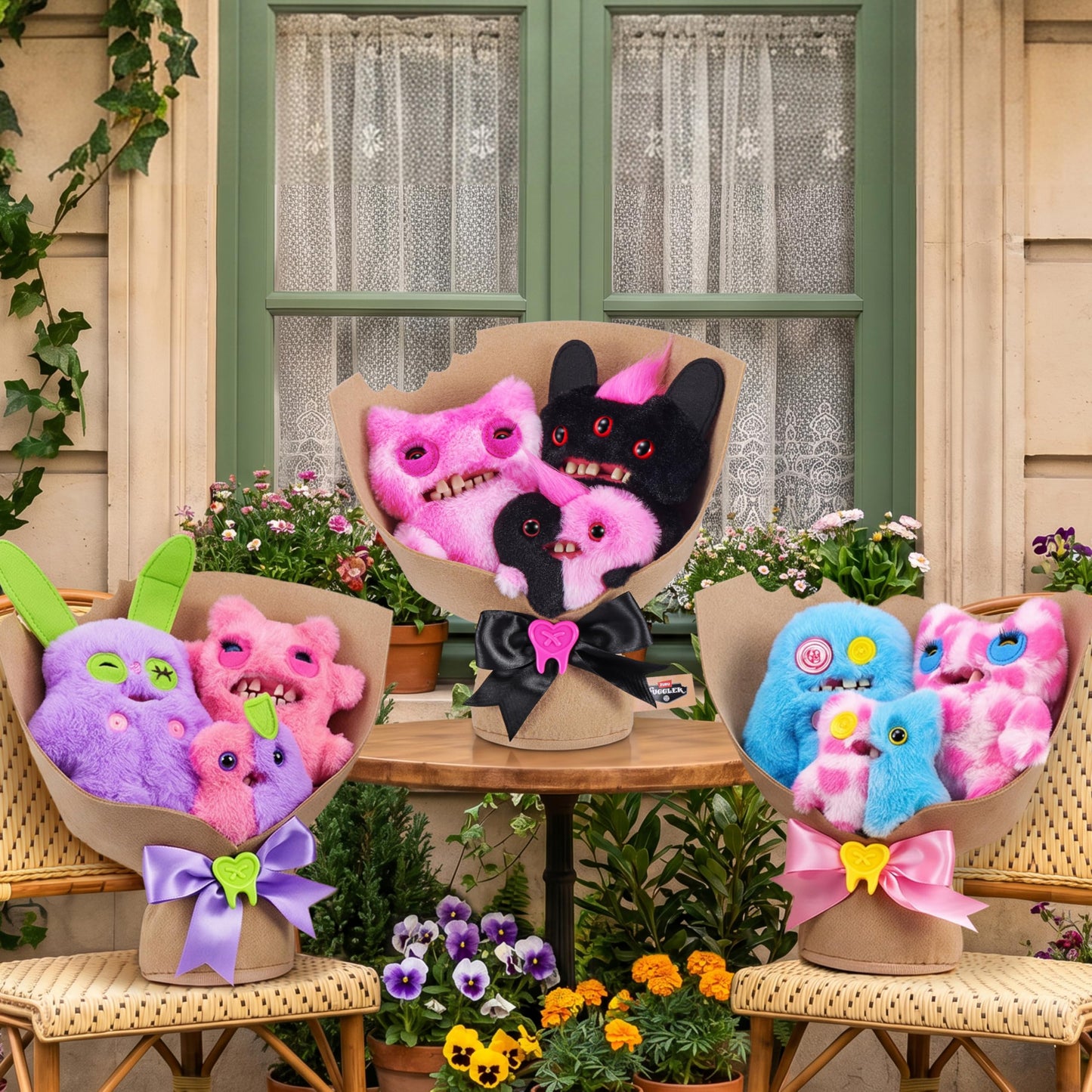 Fuggler Bouquets: 2x9 Inch + 1x3.5 Inch Plush Set (Munch Munch, Reek-o, Munch-o) by ZURU, Funny Ugly Monster Designs, Unique Gift for Collectors
