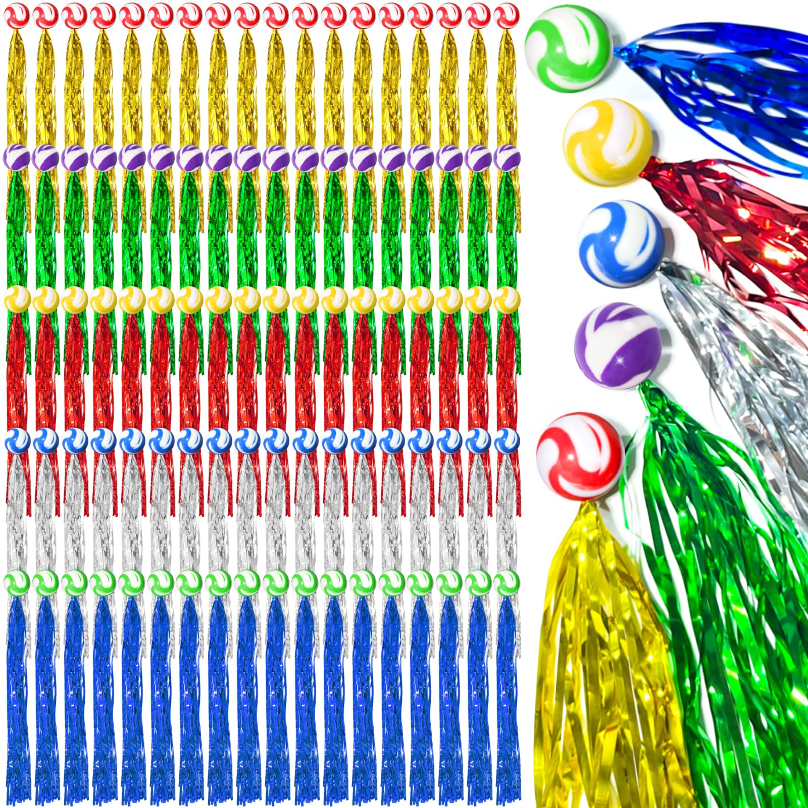 Zeustbonwe 150Pcs Comet Balls Rubber Bouncy Balls Bulk with Colorful Streamers for Birthday Party Favors Pinata Goodie Bag Stuffers parade