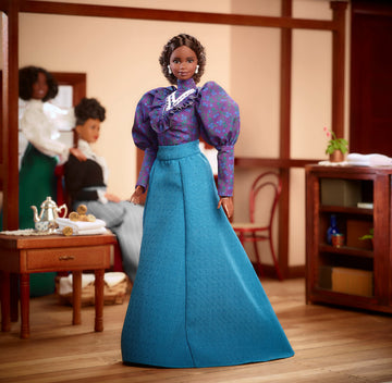 Barbie Inspiring Women Doll, Madam C.J. Walker Wearing Puff Sleeve Blouse, Full-Length Skirt & Accessories, Collectible with Doll Stand & Certificate