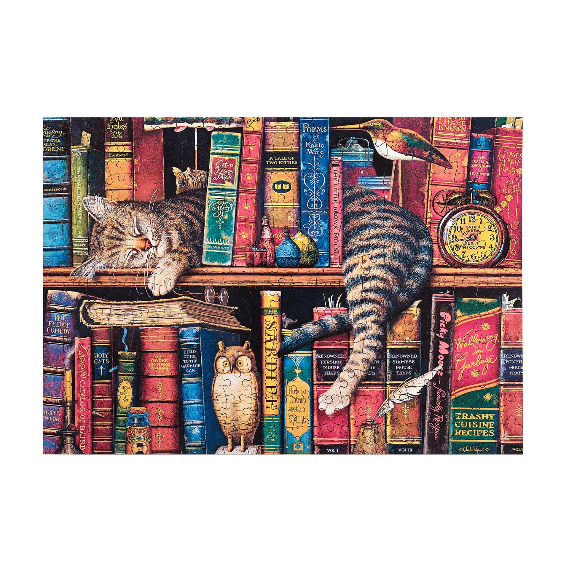 Buffalo Games - 250 Piece Wooden Jigsaw Puzzle Charles Wysocki - Frederick The Literate, Standard Cut Pieces, Wooden Box, Fabric Bag, Full Size