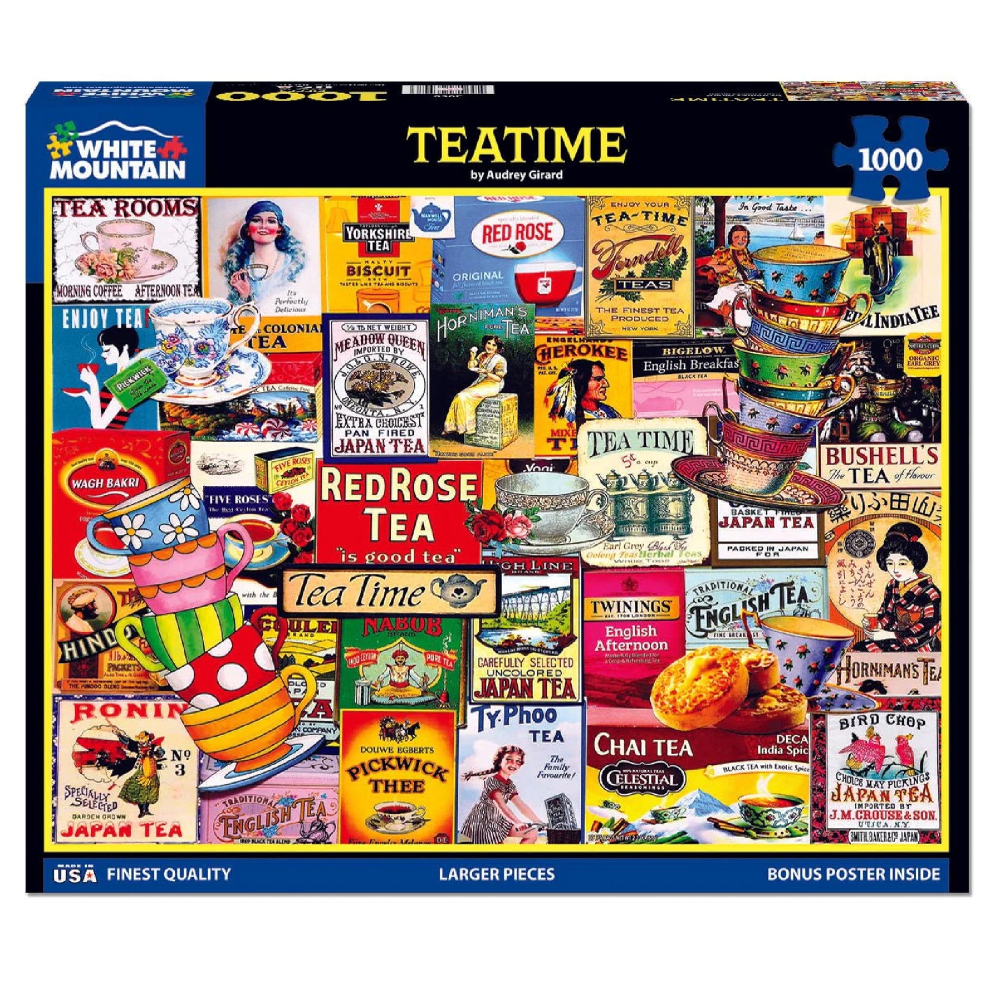 White Mountain 1000 Piece Jigsaw Puzzle Vintage Tea Collage, Teatime