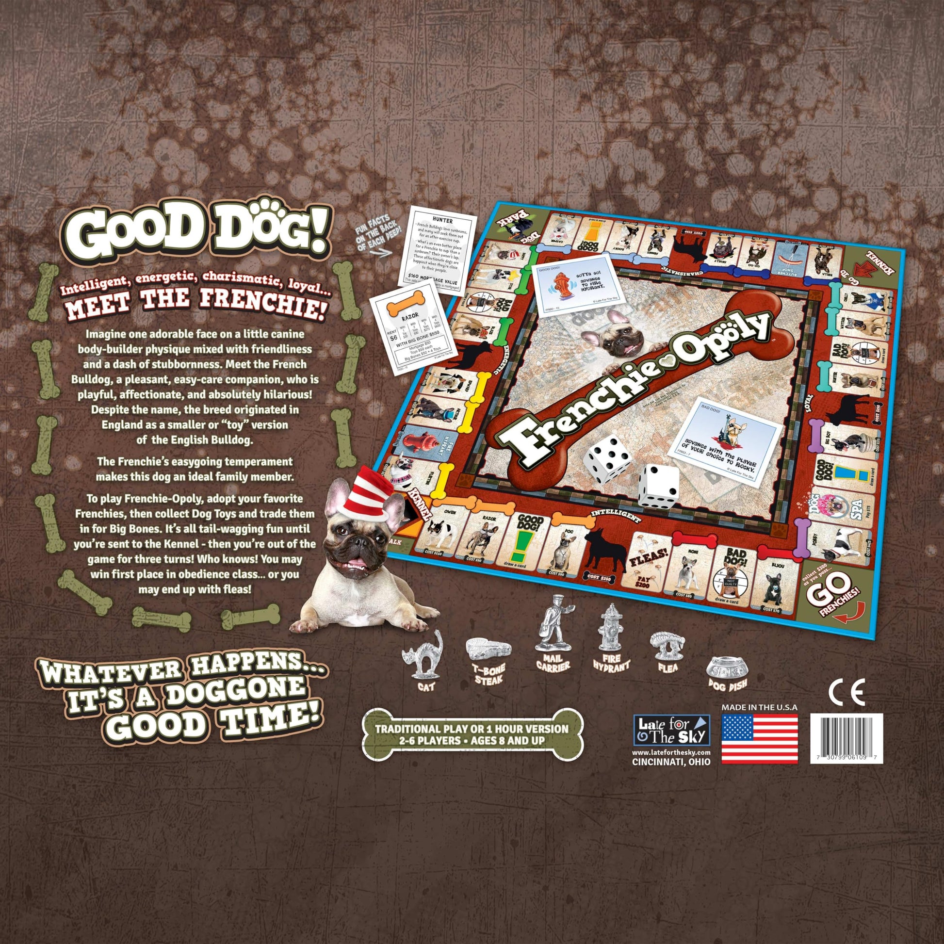 Late for The Sky Frenchie-Opoly | French Bulldog Board Game for Families & Adults, 2-6 Players, Ages 8+, Dog Lover Gift, Strategy Property Trading