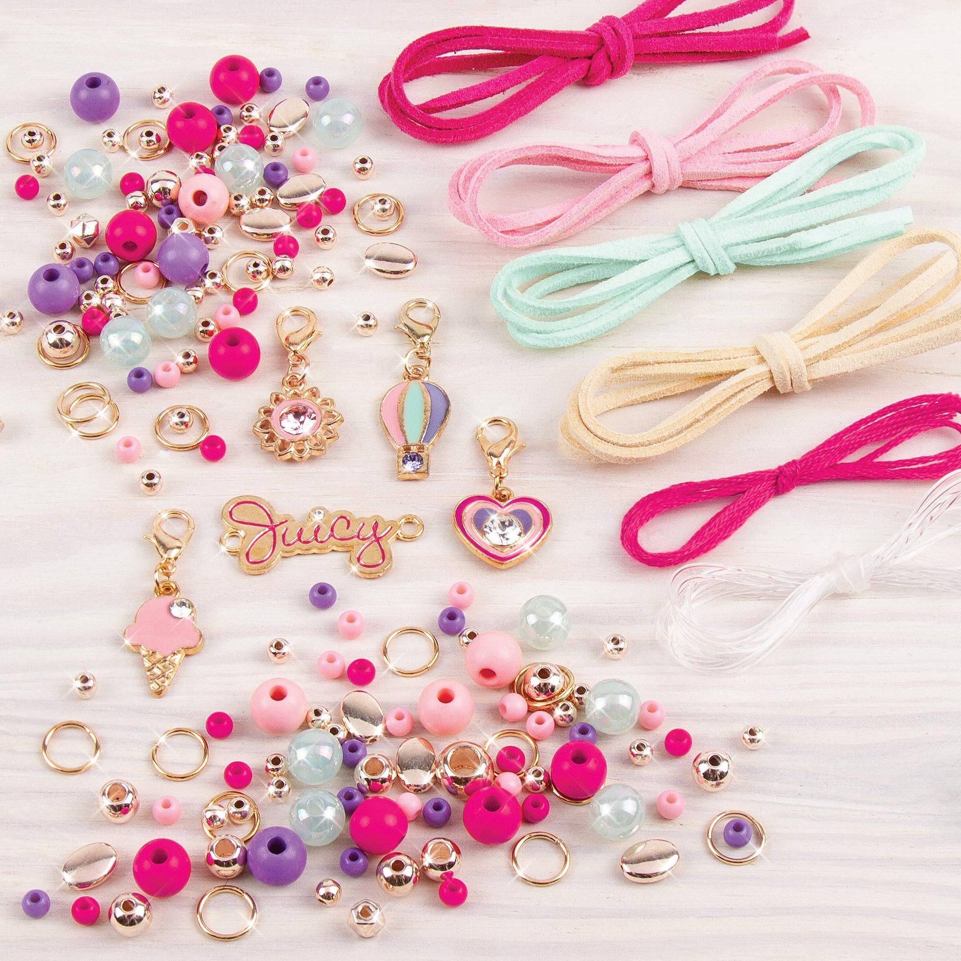 Make It Real - Juicy Couture Mini Crystal Sunshine - DIY Charm Bracelet Making Kit - Friendship Bracelet Kit with Swarovski Crystal Charms - Arts