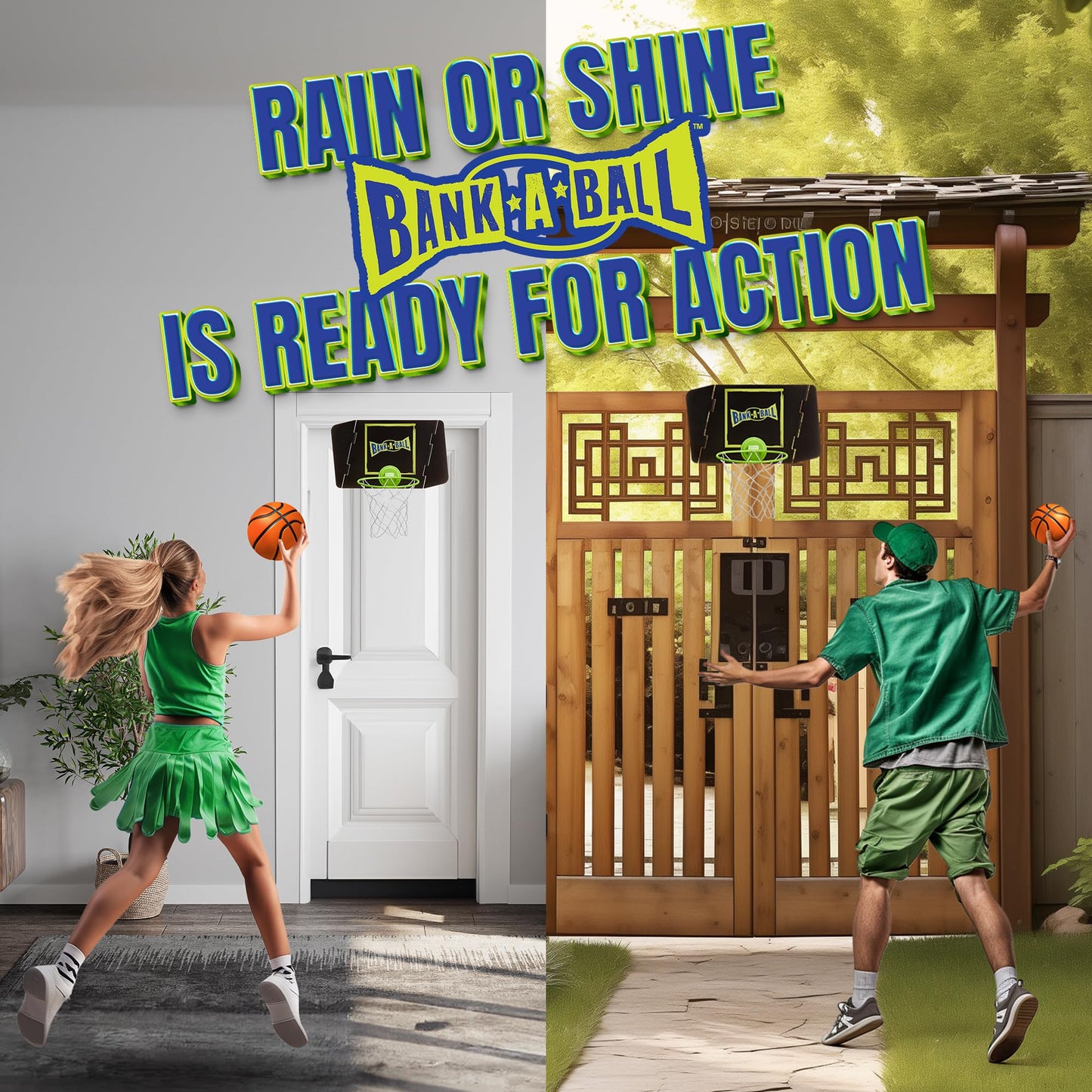 Bank-A-Ball Mini Basketball Hoop for Adults or Kids - Indoor Portable Adjustable Playing Set w/Ball - Over The Door Hoop with Adjustable Backboard