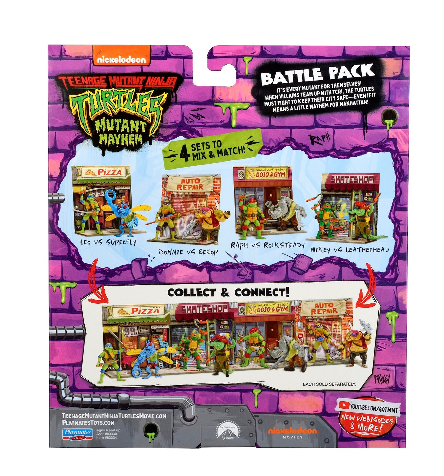 Teenage Mutant Ninja Turtles Mutant Mayhem Mutation Station Raphael vs Rocksteady Action Figure Battle Pack, 2-Pack