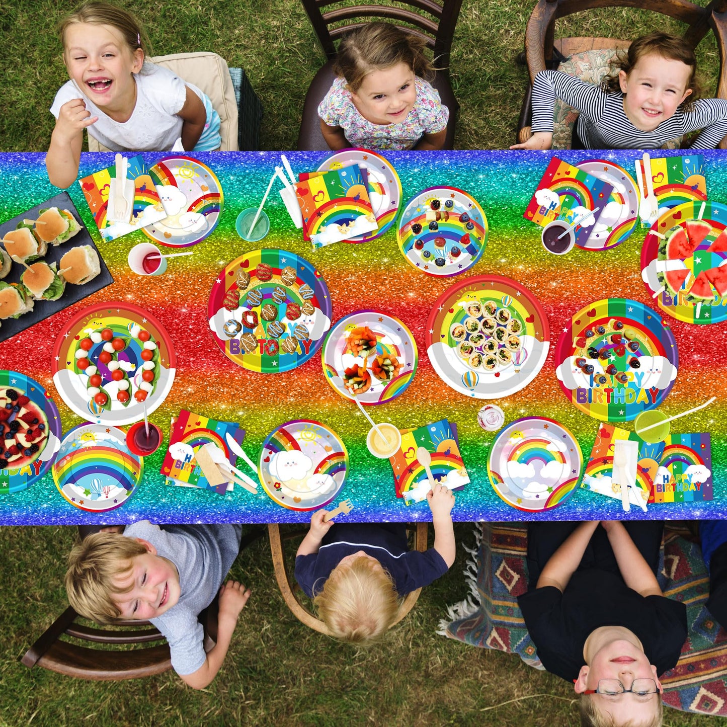 Rainbow Birthday Party Supplies Rainbow Theme Party Decorations for Boy, Include Tablecloth Banner Plate Napkin Cups