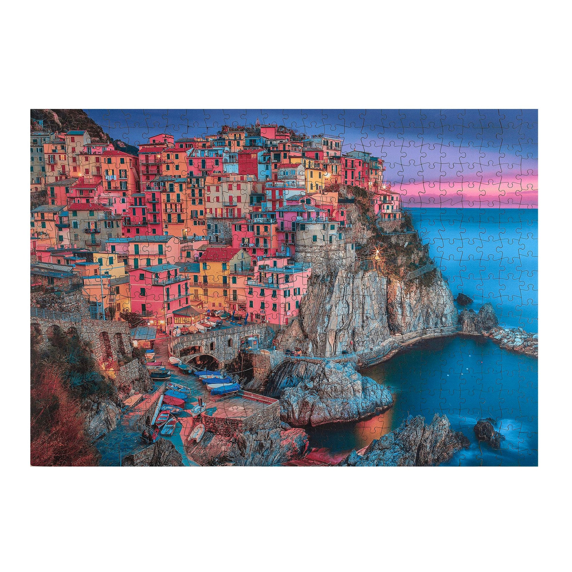 Buffalo Games - 500 Piece Wooden Jigsaw Puzzle - Cinque Terre - Standard Cut Pieces - Wooden Box - Full Size Poster, Ages 14 - Precision-Cut Pieces