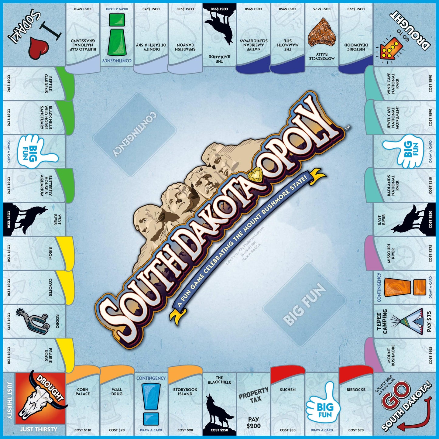 Late for the Sky South Dakota-Opoly Board Game | Mount Rushmore State Family Strategy Game | 2-6 Players Ages 8+ | Tokens & Fast Play