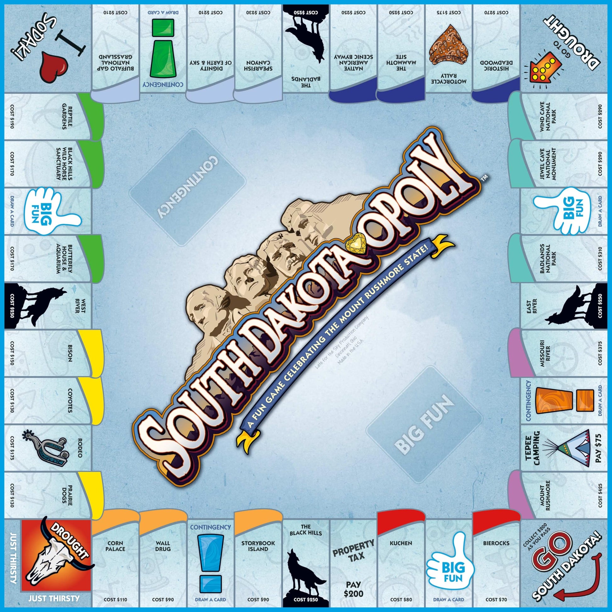 Late for the Sky South Dakota-Opoly Board Game | Mount Rushmore State Family Strategy Game | 2-6 Players Ages 8+ | Tokens & Fast Play