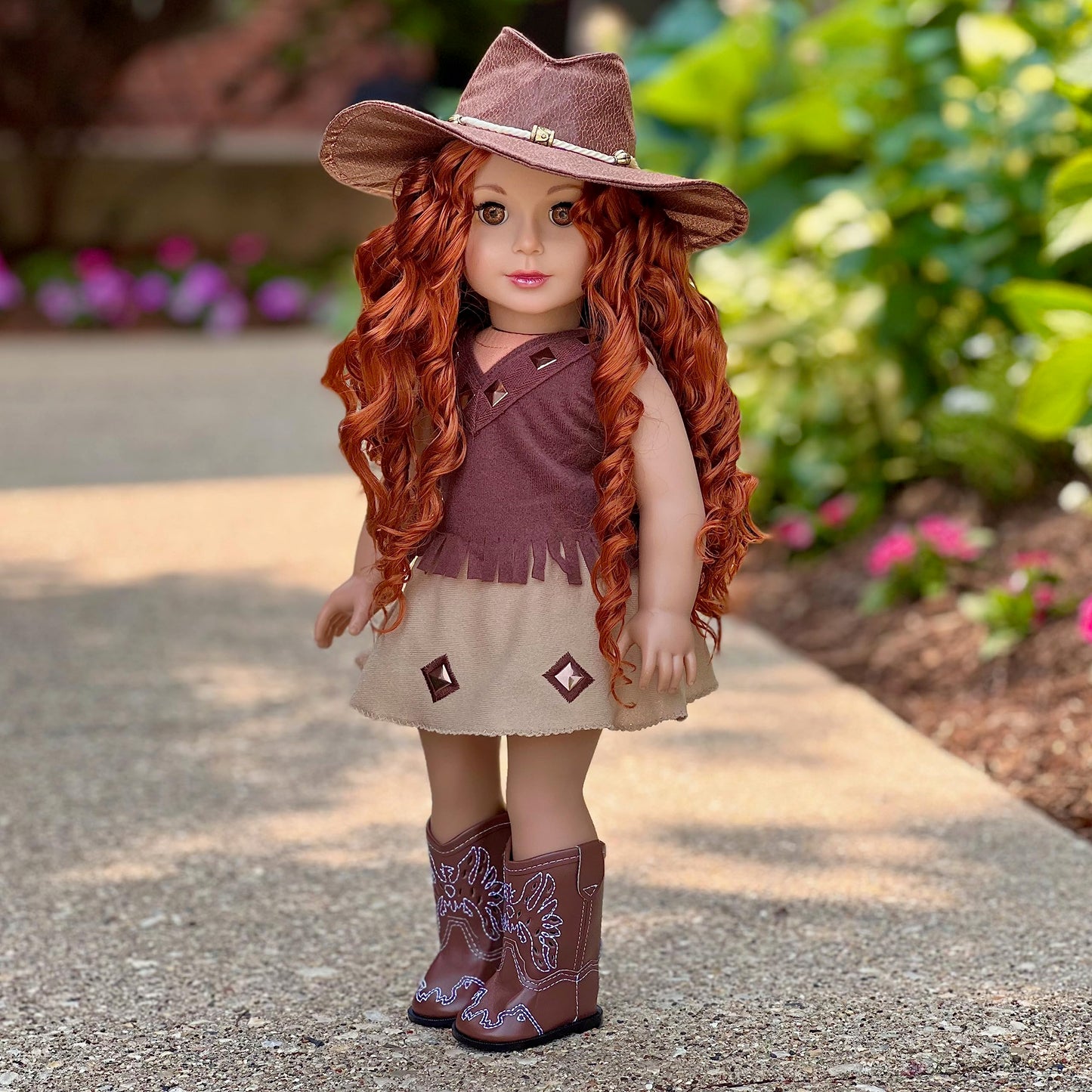 Cowgirl - 4 Piece 18 inch Doll Outfit - Cowgirl Hat, Skirt, Top and Cowgirl Boots - (Doll Not Included)