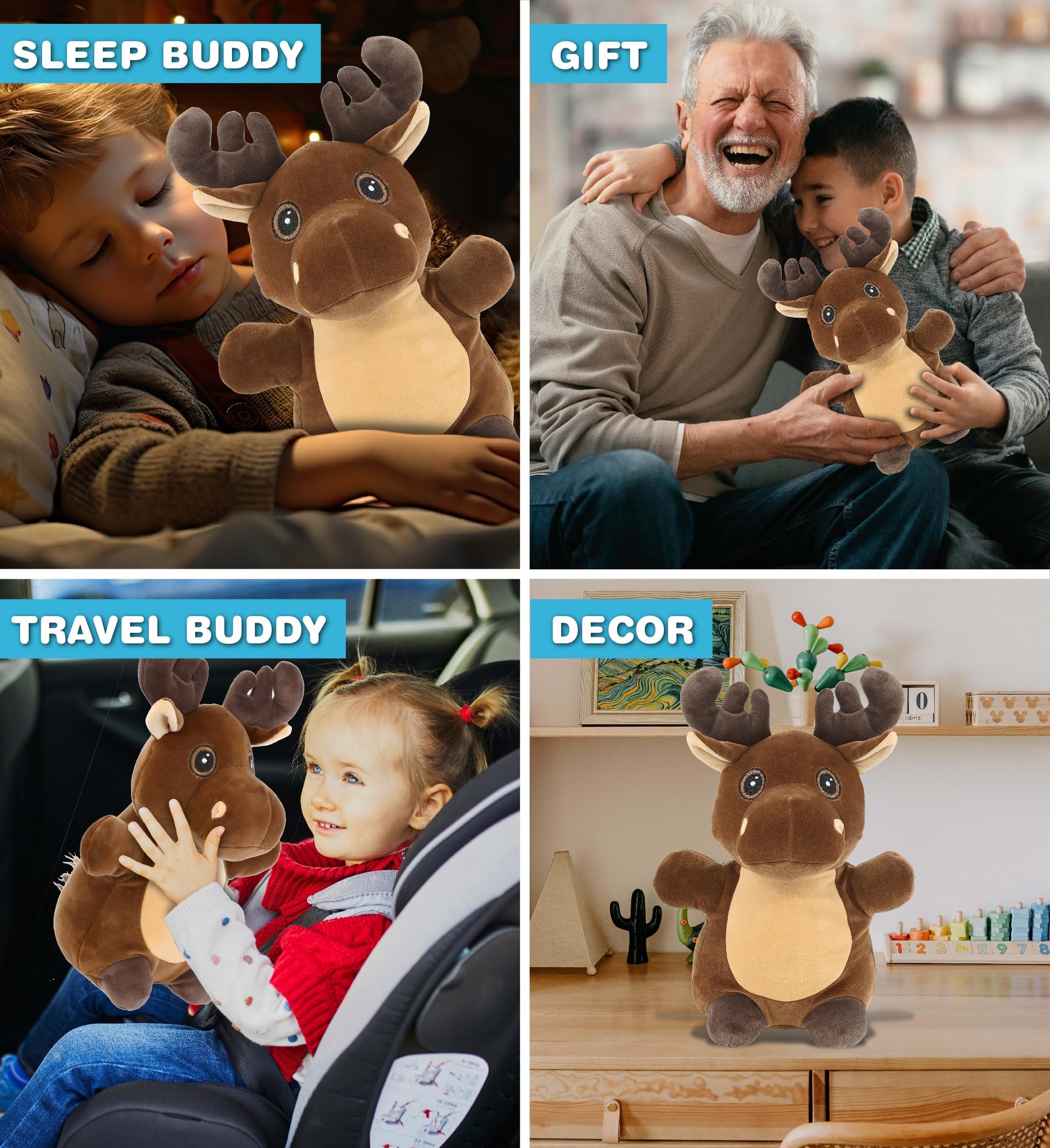 DolliBu Snug-Mooshies Standing Moose Stuffed Animal Plush Toy - Wild Super Squishy Soft Animal Friend for Girls and Boys, Medium Huggable Cute Plush