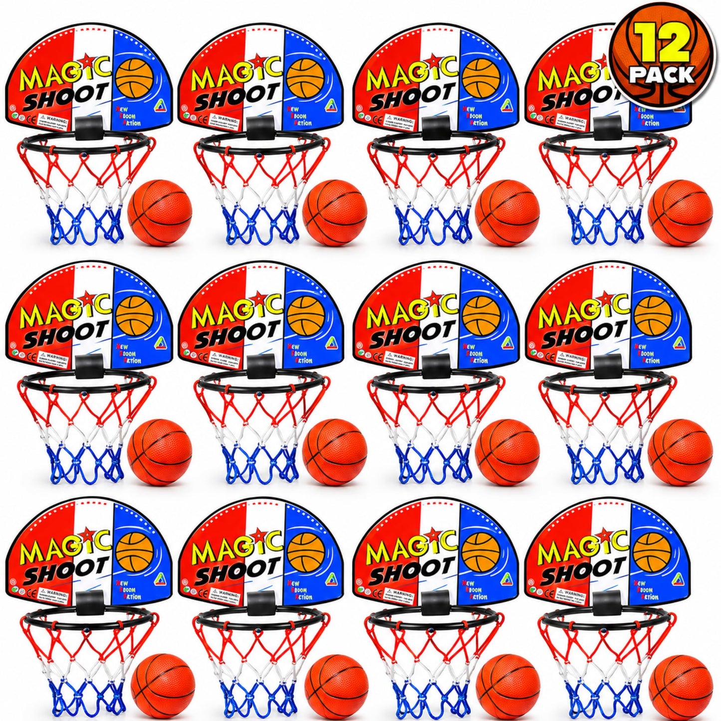 ArtCreativity Mini Basketball Game (12 Sets) Each Set Includes 1 Mini Ball, 1 Back Board Net, & Mounting Tape, Indoor Basketball Hoop for Kids