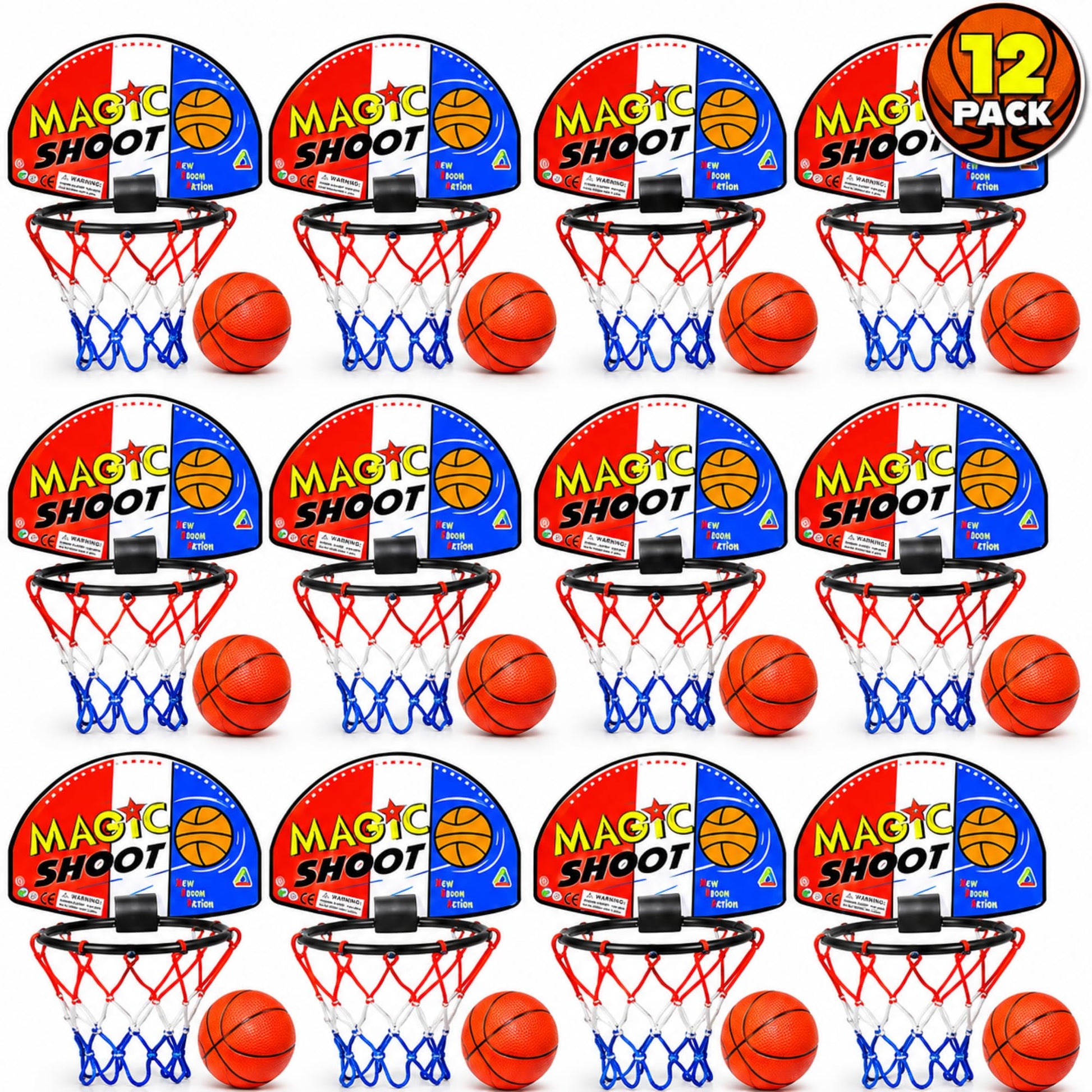 ArtCreativity Mini Basketball Game (12 Sets) Each Set Includes 1 Mini Ball, 1 Back Board Net, & Mounting Tape, Indoor Basketball Hoop for Kids