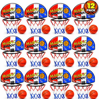 ArtCreativity Mini Basketball Game (12 Sets) Each Set Includes 1 Mini Ball, 1 Back Board Net, & Mounting Tape, Indoor Basketball Hoop for Kids