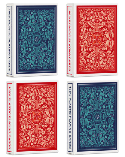Timenued Playing Cards 4 Pack,Plastic Waterproof Playing Cards Bulk for Adults and Seniors,4 Decks of Poker Cards Professional Set, Standard Poker