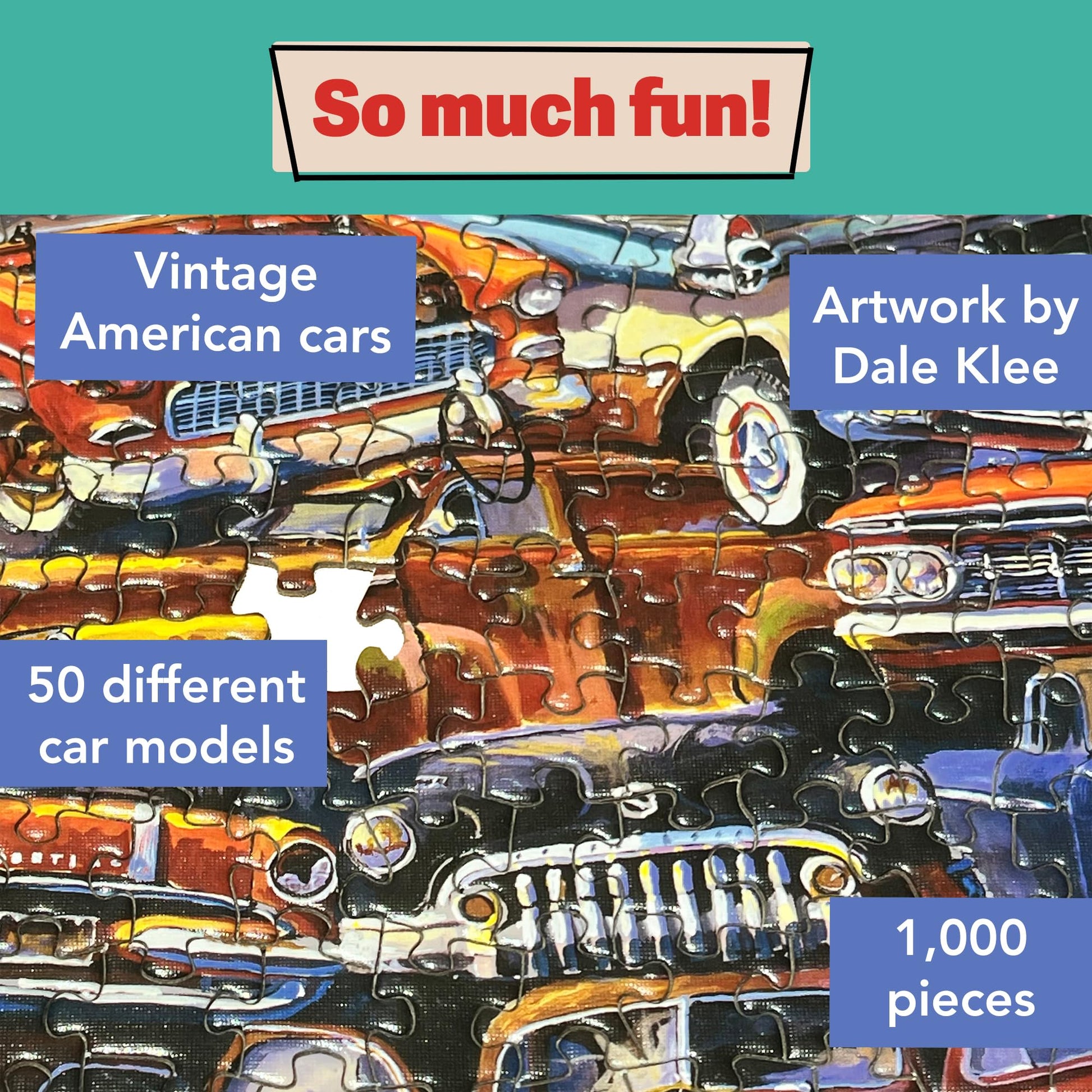 TDC Games Classic Car Puzzle Fabulous 50s Junkpile - 1000 Piece Vintage Jigsaw Puzzle for Adults