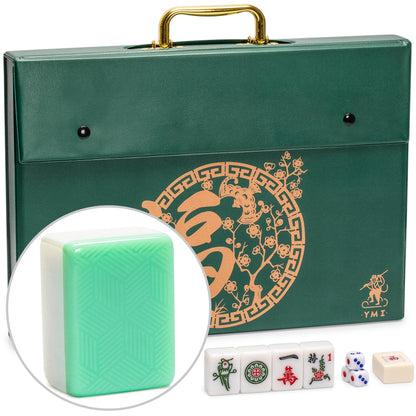 Yellow Mountain Imports "Emerald Weave Chinese Mahjong Set, with 146 Large 1.6-Inch Tiles, Green Vinyl Case, Wind Indicator and Dice - for Chinese