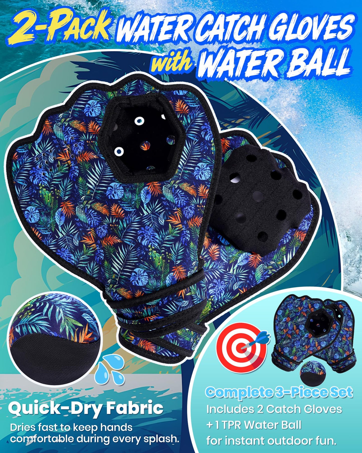 ouyhhk Water Baseball Gloves Set for Pool & Beach Games-for Beach Games & Swimming Pool Toys,1PC Water Bouncing Ball with 2PCS Pool Baseball