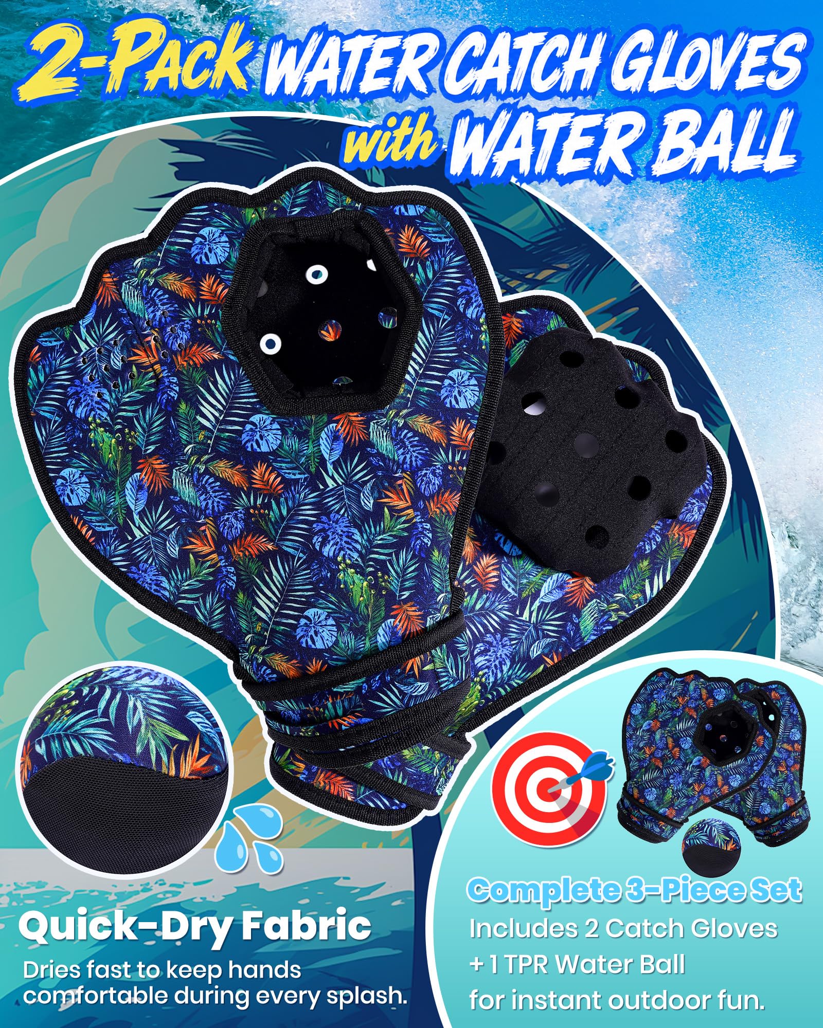 ouyhhk Water Baseball Gloves Set for Pool & Beach Games-for Beach Games & Swimming Pool Toys,1PC Water Bouncing Ball with 2PCS Pool Baseball
