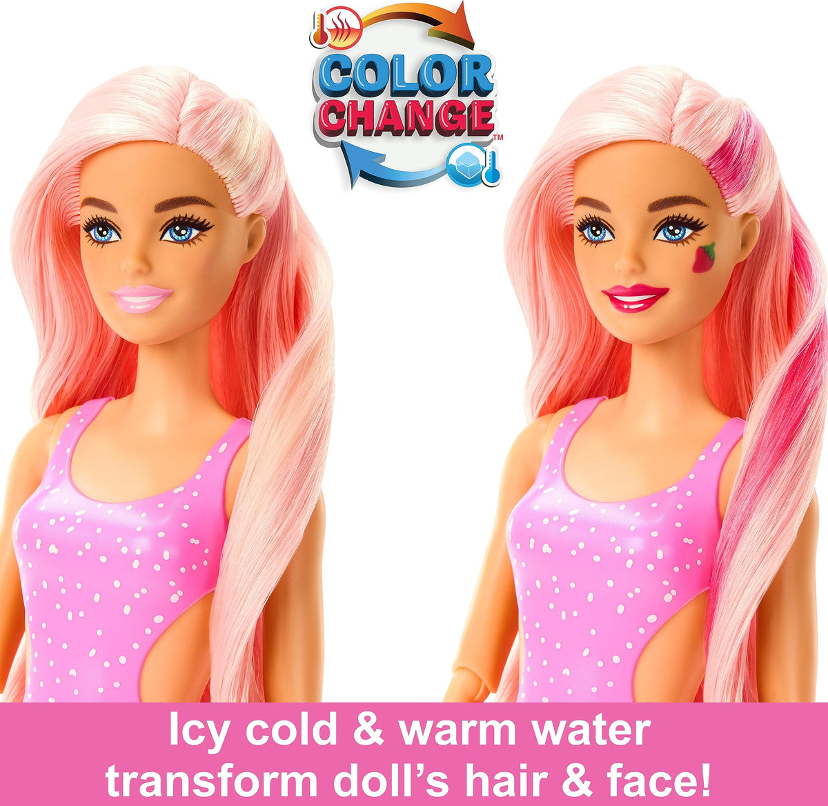 Barbie Pop Reveal Doll & Accessories, Strawberry Lemonade Scent with Pink Hair, 8 Surprises Include Slime & Squishy Puppy
