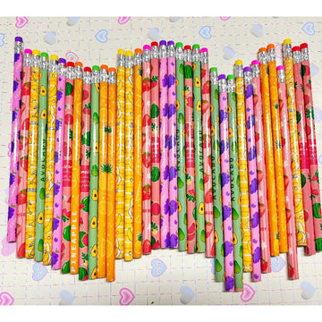 Jsehchya 72PCS Corlorful Wooden cased Pencils for Kids with Erasers, Wood Wedding Golf for School,Drawing,Gift (72PCS) (Fruit, 72)