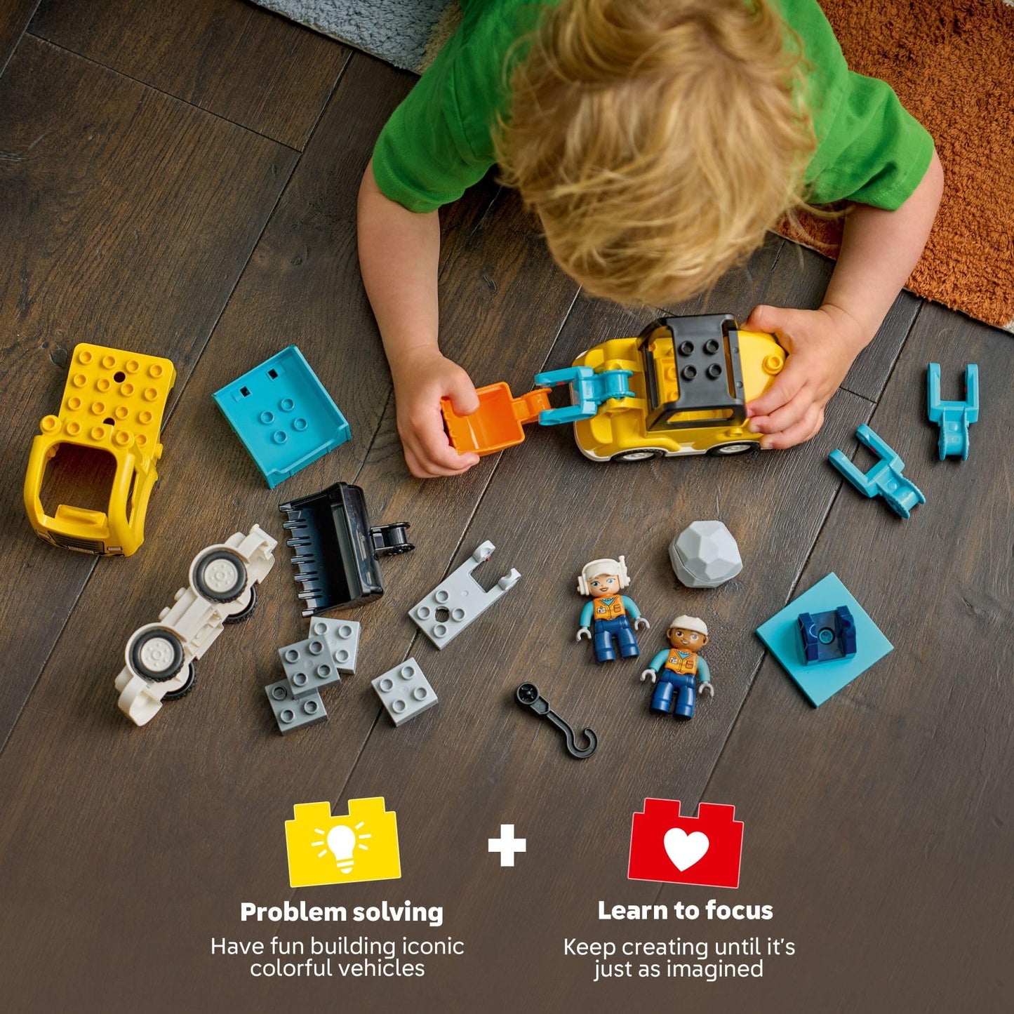 LEGO DUPLO Town 3 in 1 Construction Vehicles Toys for Toddlers - Learning & Pretend Play Set for Boys & Girls, Ages 2+ - Building Blocks for Fine