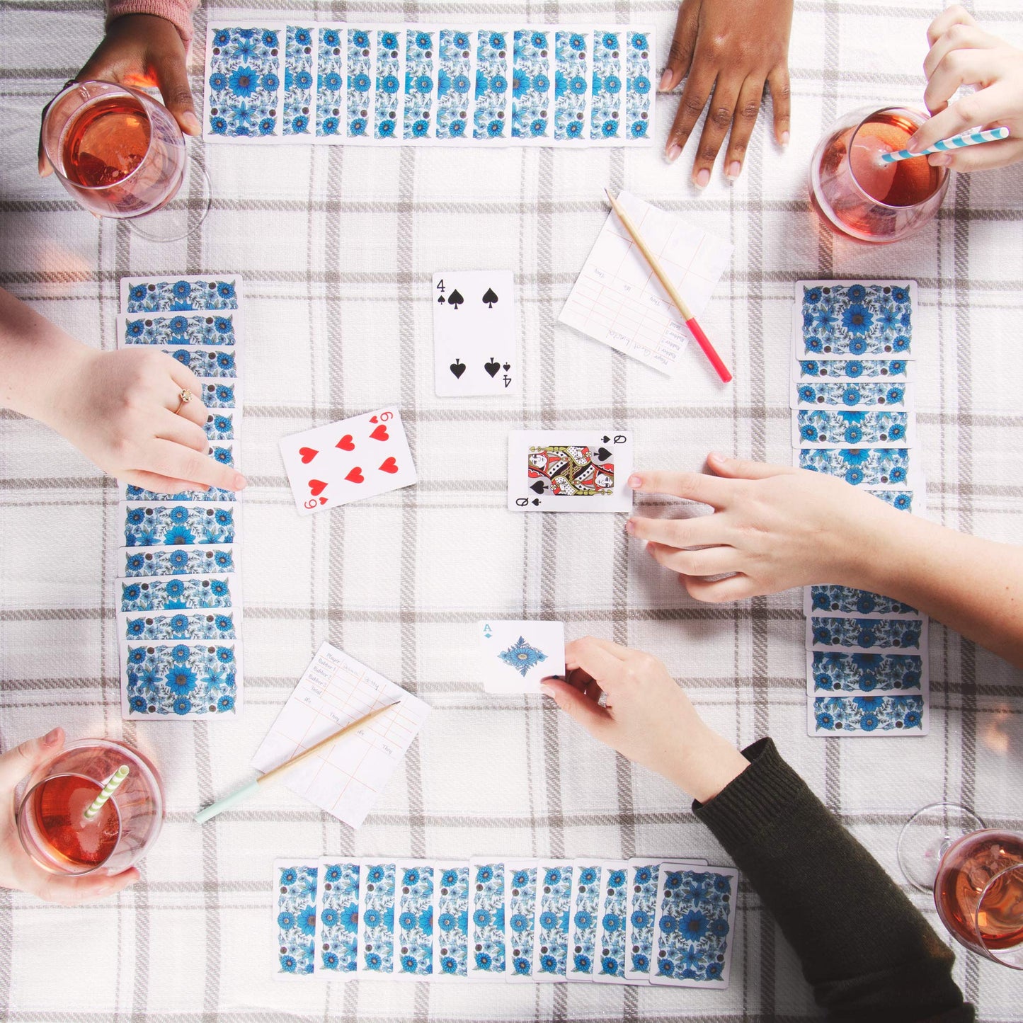 Let's Play Bridge | 6 Decks of Colorful, Watercolor Inspired Floral Playing Cards | Special Low-Vision 4-Color Index! | Classic Family Game Includes