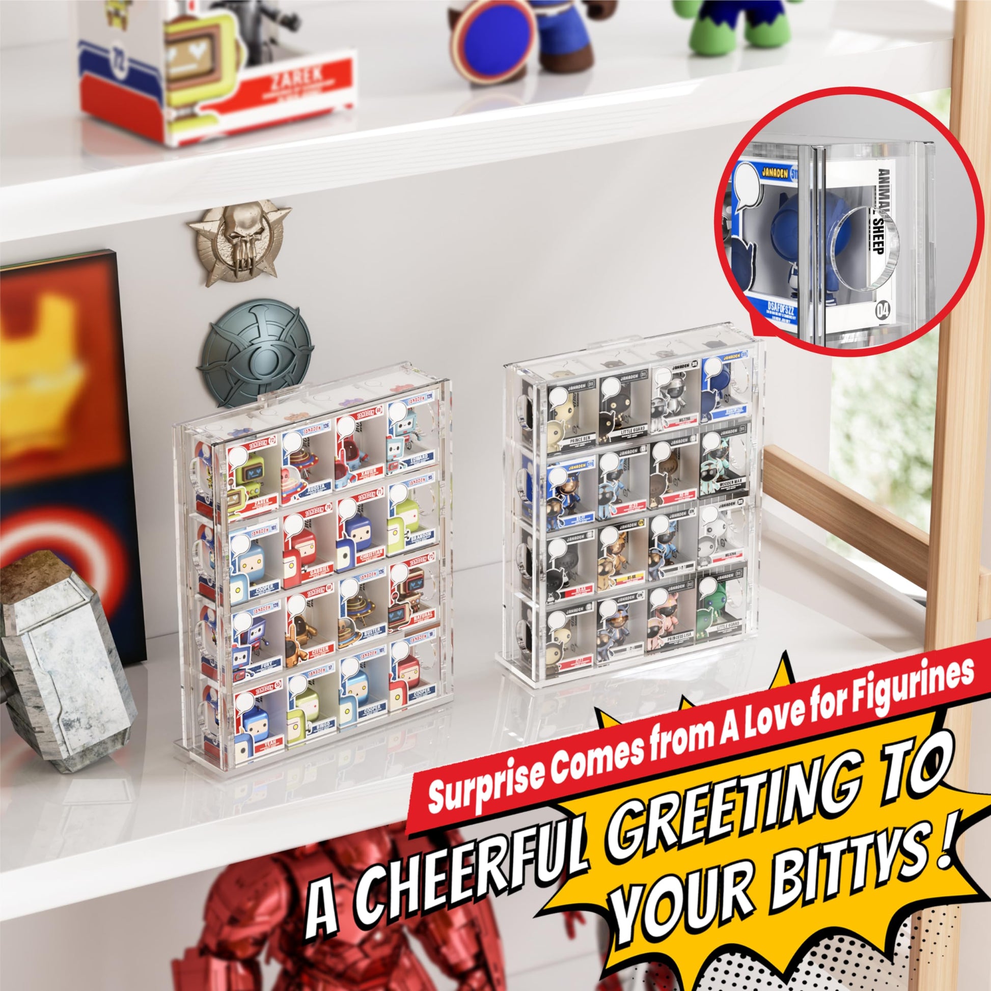 Acrylic Bitty Display Protector Case Compatible with Funko Bitty Pop, Clear Bitties Figure Collection Display Stand, 4 Tiered Mini Figurines Shelf for