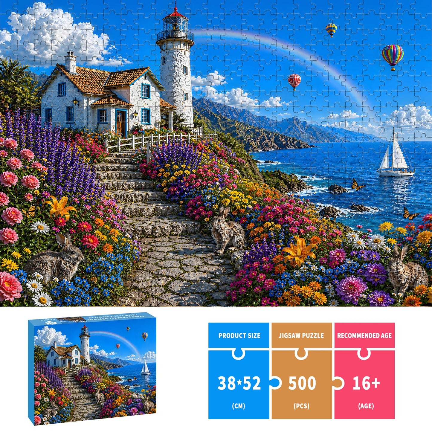 Ocean Lighthouse Puzzles for Adults 500 Pieces, Letter on The Back
