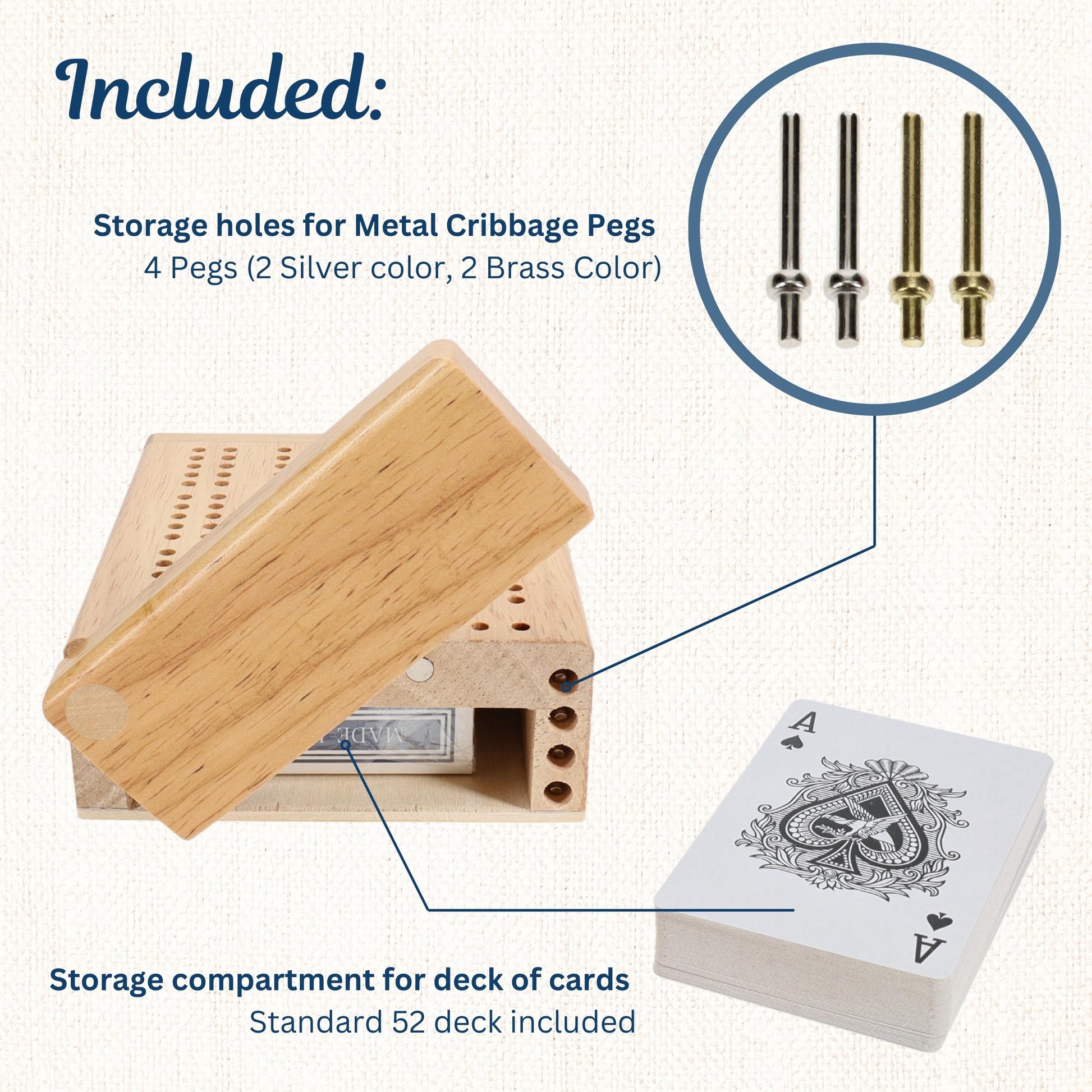 WE Games Travel Cribbage Board - Mini 2-Track Cribbage Game with Swivel Storage, Cards & Metal Pegs