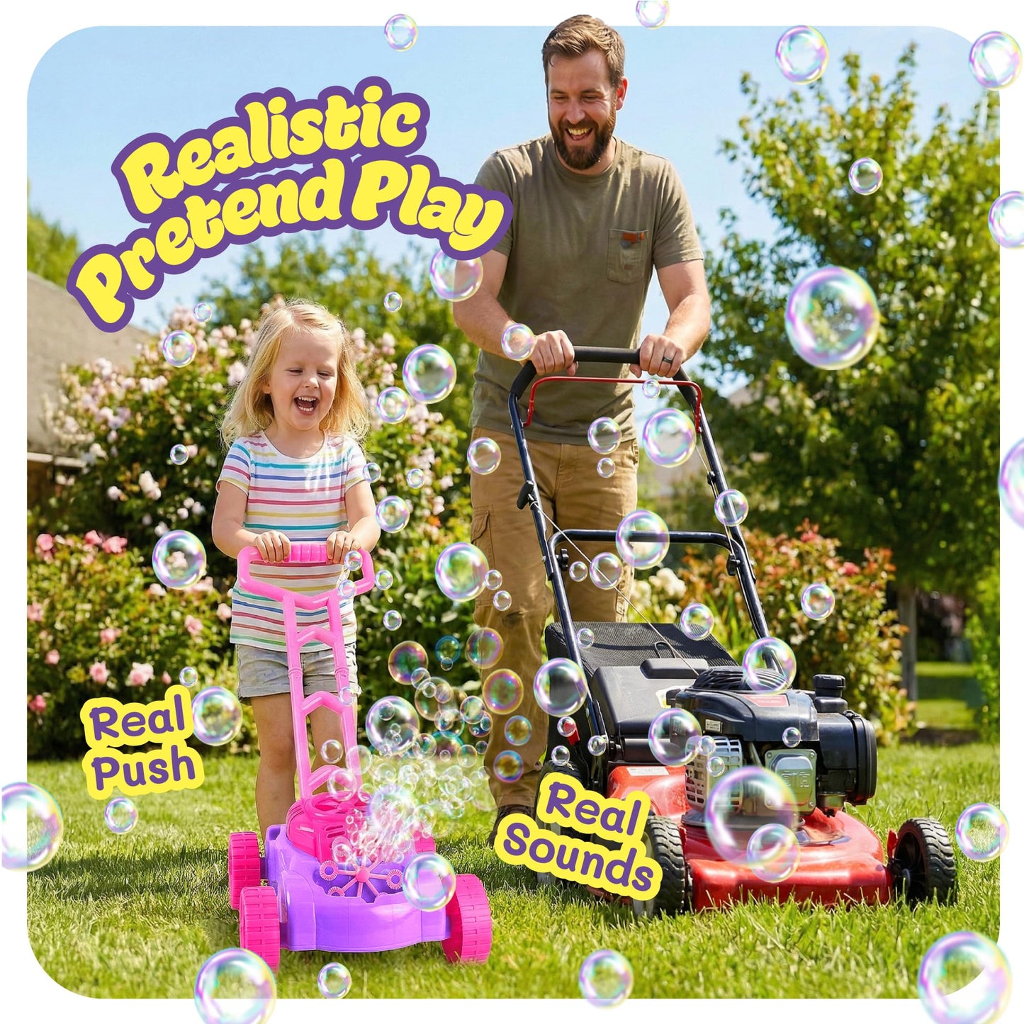ArtCreativity Bubble Lawn Mower for Toddlers 1-3, Bubble Machine for 1-Year-Old Girl Gifts, Toddler Outdoor Toys for 2-Year-Old Girl Birthday Gift
