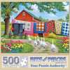 Bits and Pieces - 500 Piece Jigsaw Puzzle for Adults - Plain and Fancy - Geese Farm Quilt Laundry Car Jigsaw Puzzle by Artist John Sloane, Completed