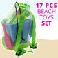 4E's Novelty Beach Toys for Kids with Bag (17 Pcs Set) Castle Beach Bucket with Shovels & Molds Kit - Sand Toys Set for Toddlers with Mesh Beach Bag