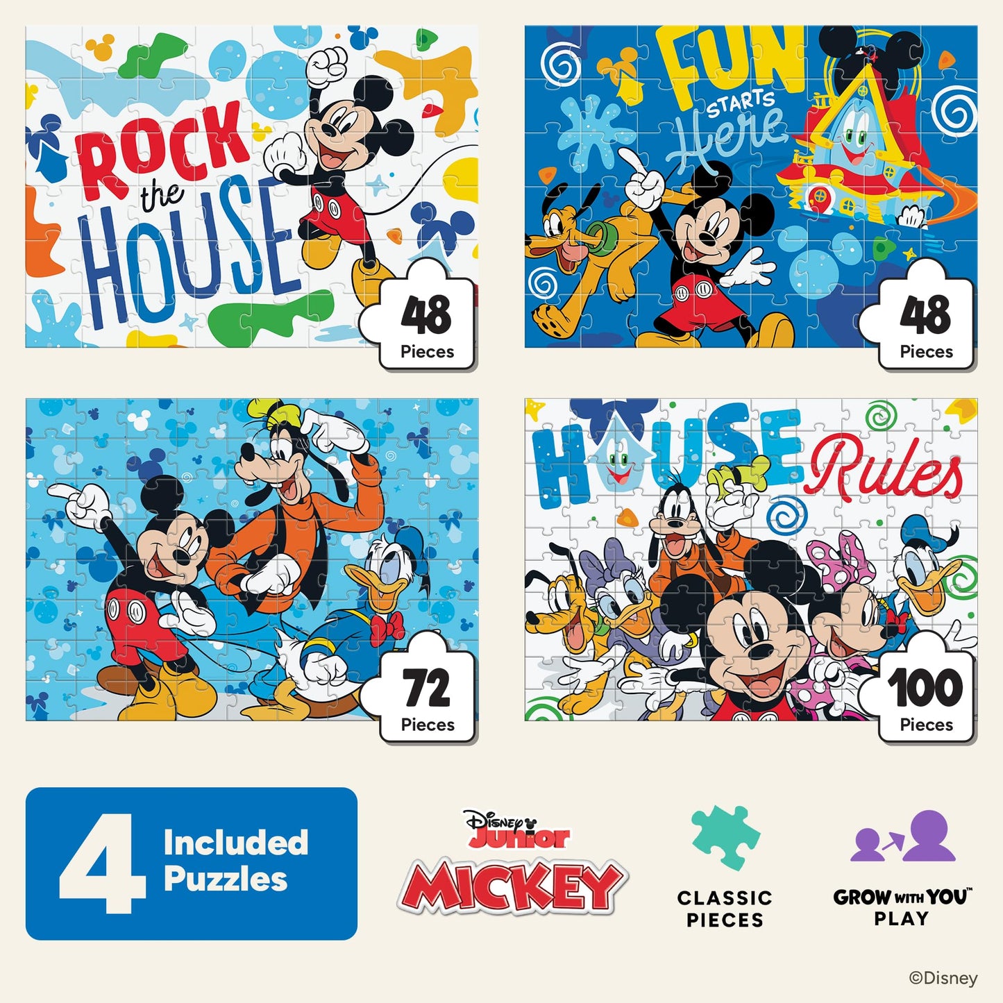 Ceaco - Disney - Mickey's Clubhouse - 4 X 1 Kids Multipack - Engaging Puzzle Perfect for Game Nights - Finished Size Varies