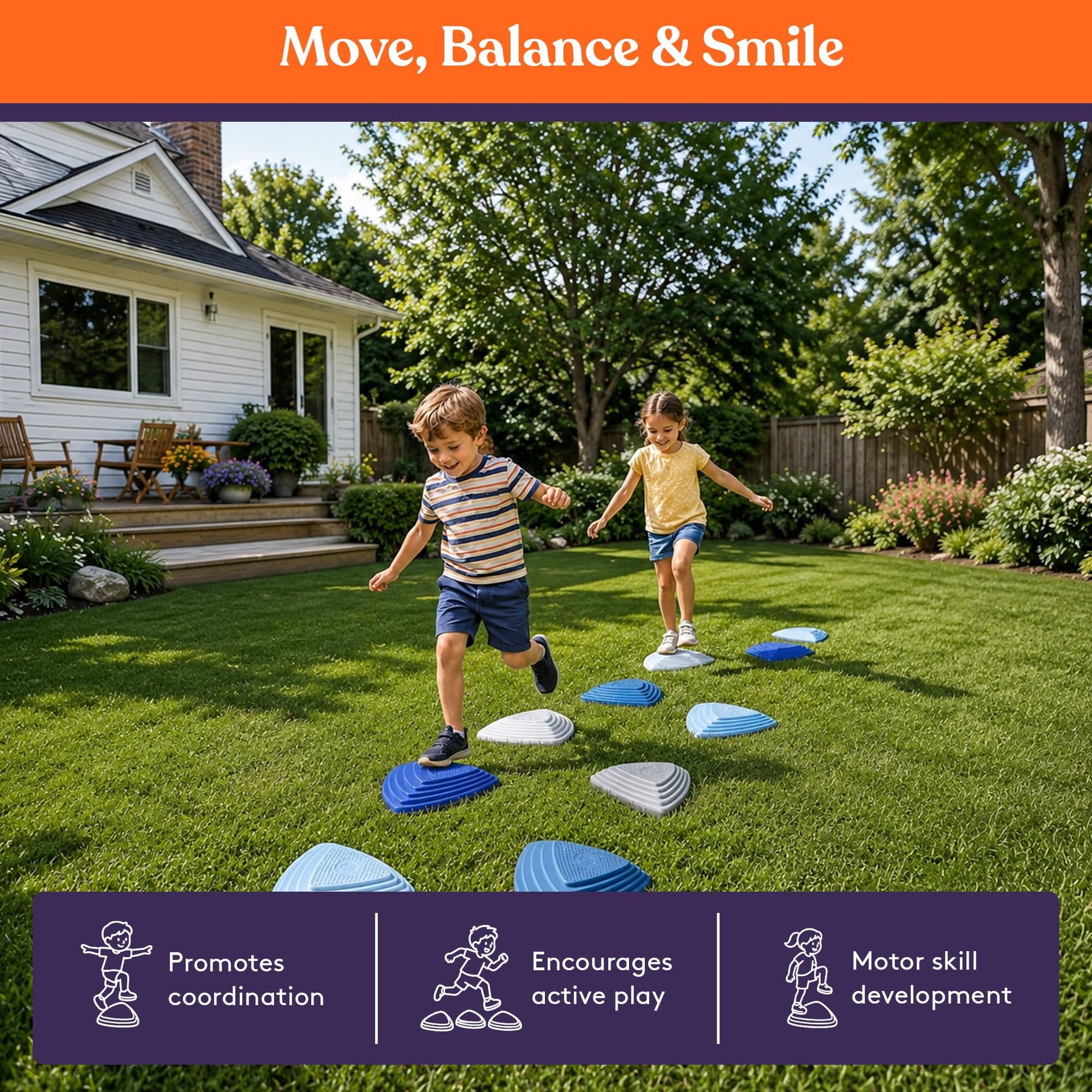 Special Supplies 10 Stepping Stones for Kids Indoor and Outdoor Balance Blocks Promote Coordination, Balance Strength Child Safe Rubber, Non-Slip