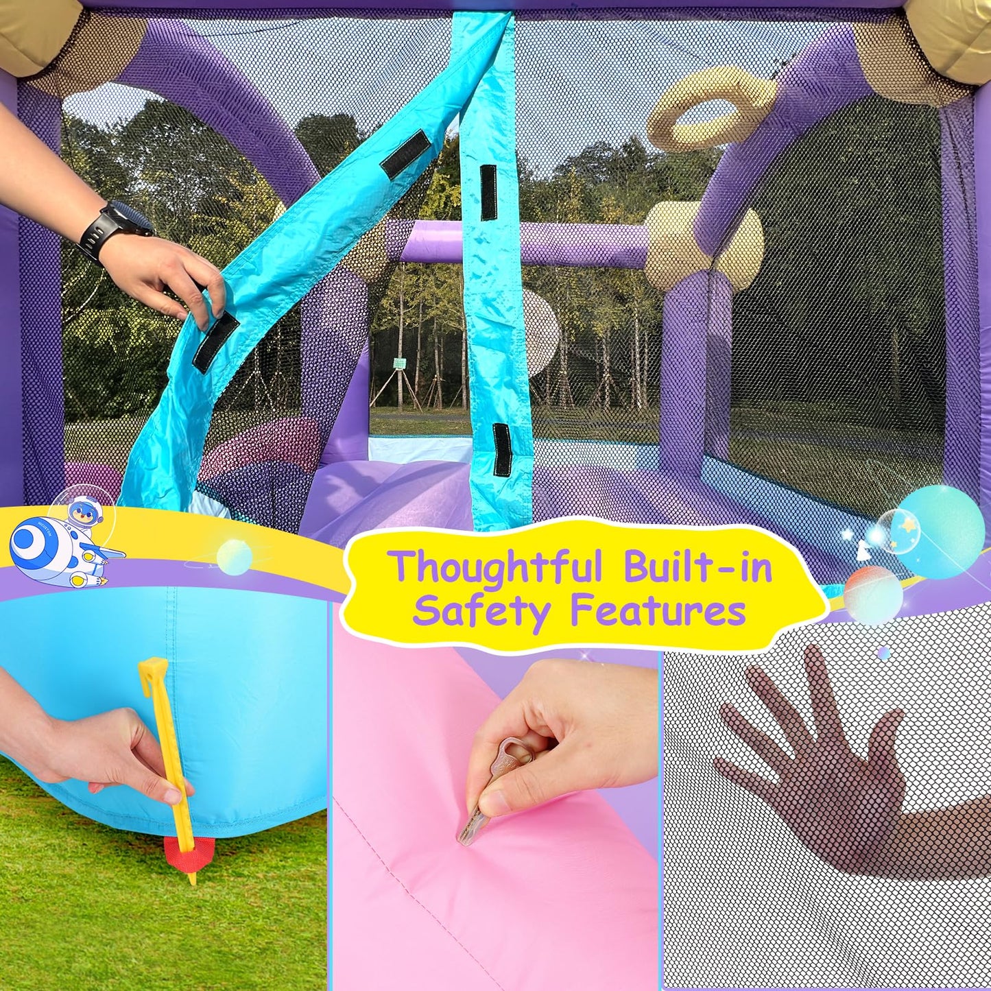 Inflatable Bounce House for Kids 3-6 with Water Slide Ball Pit Pool & 50 Ocean Balls, 5 in 1 Bouncy Castle w/ 6 Sticky Ball Dart Board Game