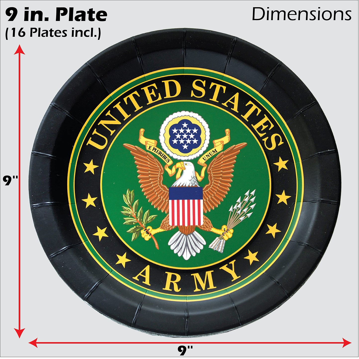 Havercamp Official U.S. Army Party for 16 guests; includes 16 ea. Lg. 9 inch Paper Plates and Napkins in the Official U.S. Army Crest