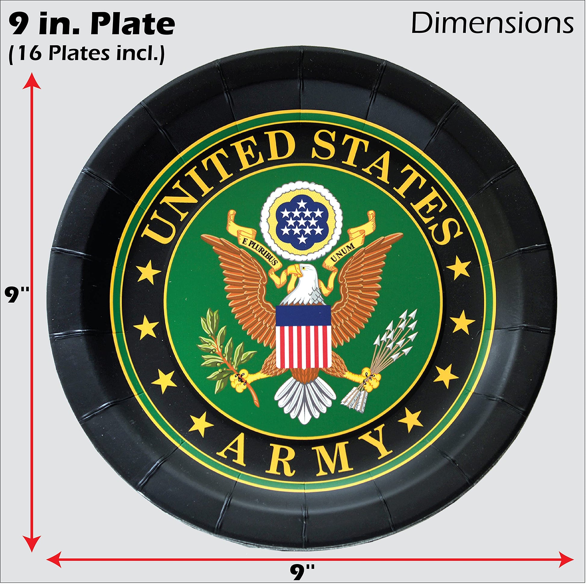 Havercamp Official U.S. Army Party for 16 guests; includes 16 ea. Lg. 9 inch Paper Plates and Napkins in the Official U.S. Army Crest