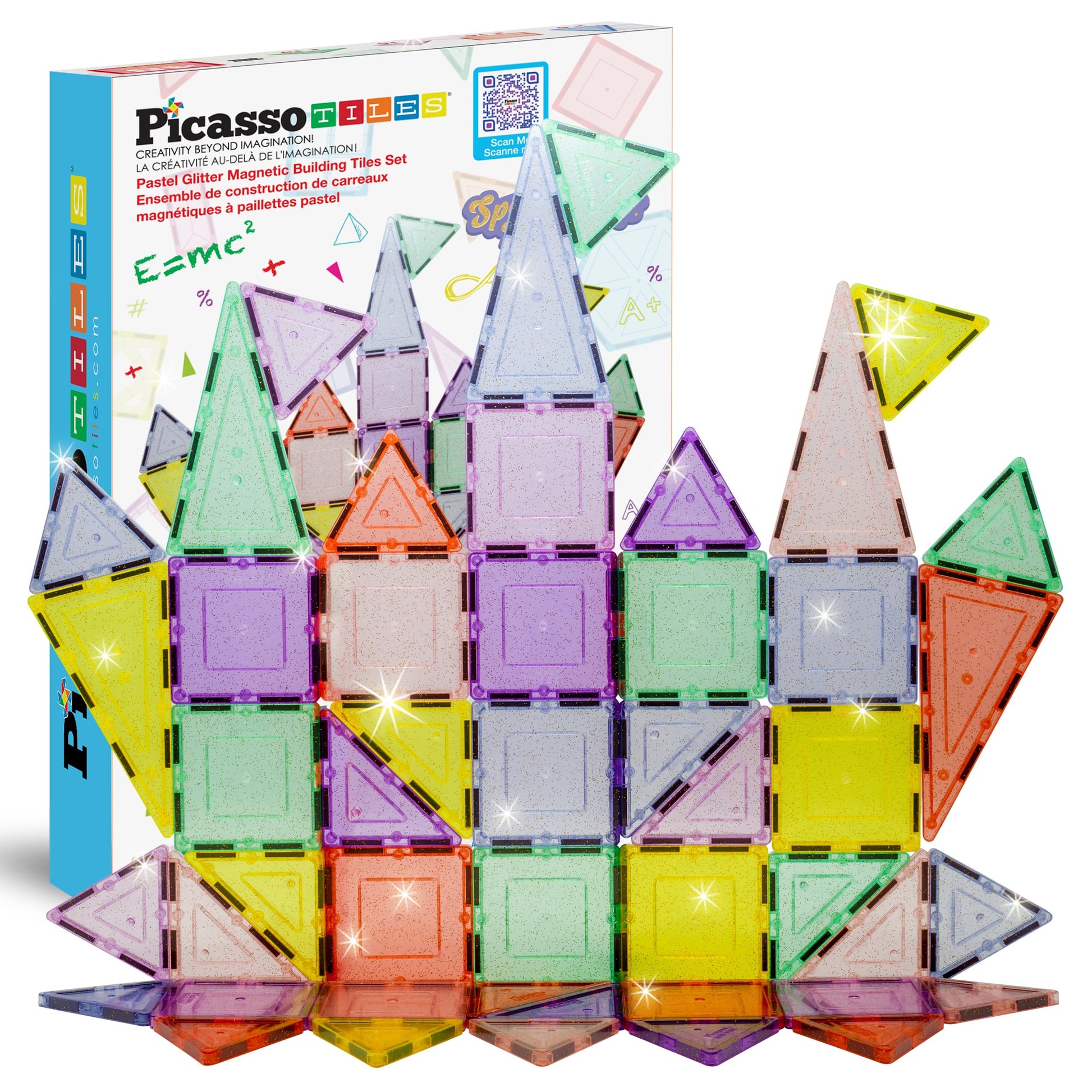 PicassoTiles Magnetic Tiles Blocks Magnet Tile Magnets Building Blocks Construction Toy Set with Reflective Leaf Flakes Magnetic Building Tiles Toys